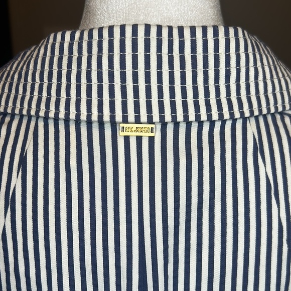 St. John Blazer Jacket Cotton Blend Seersucker Striped White and Blue Size 12 - Picture 7 of 9
